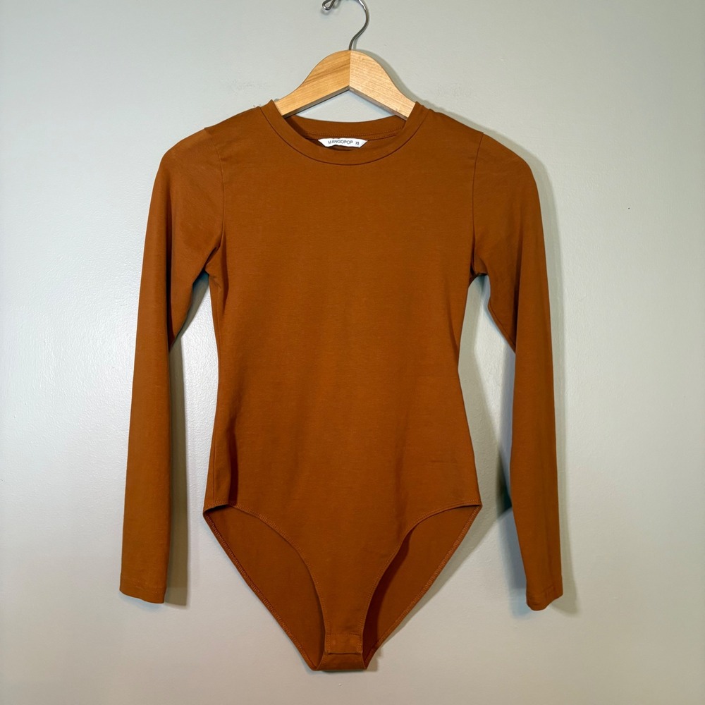 MANGOPOP Burnt Orange Long Sleeve Crew Neck Bodysuit XS Rust Fall Basic